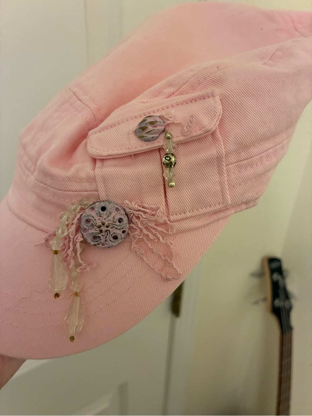 Delicate Pink Embellished Women's Cap with Beaded Accents